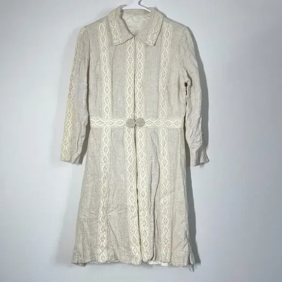 Vintage 60s 70s Jacket Lace Linen Women S Beige Mod Boho Summer Resort - Picture 12 of 12